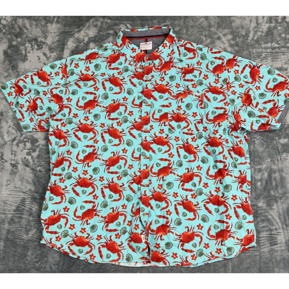 Ditch Plains Ricky Singh Mens Crab Print Hawaiian Shirt 4X Blue